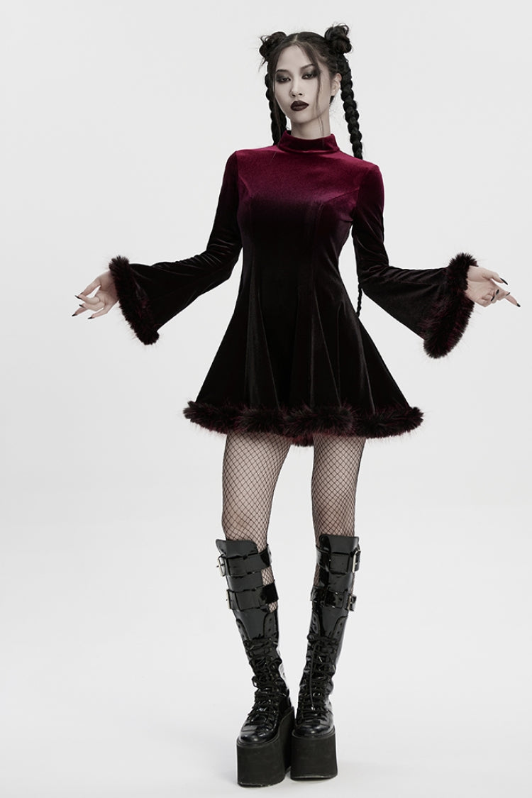 Red Gradient Long Sleeve Gothic Dress