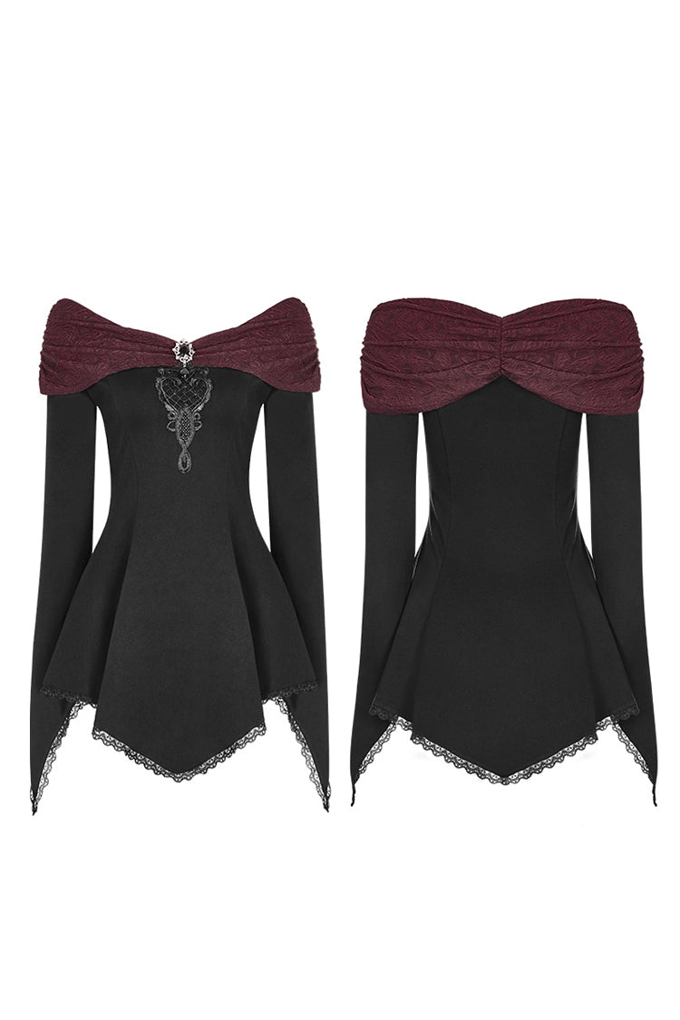 Punk Blouse for Her with Bertha Neck & Embroidered Sleeves