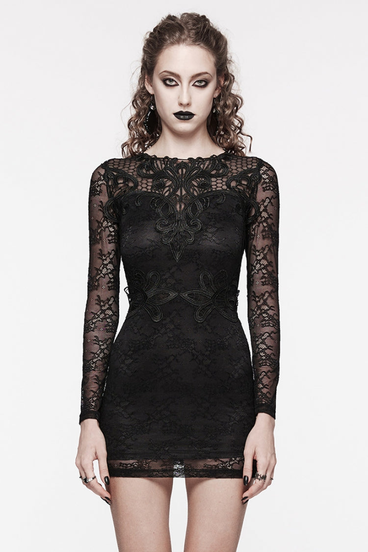 Black Floral Embroidered Lace Gothic Dress