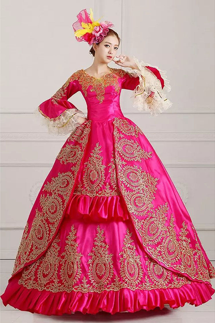 Victorian Ruffled Dress with Bell Sleeves and Floral Embroidery - Altfashion Shop