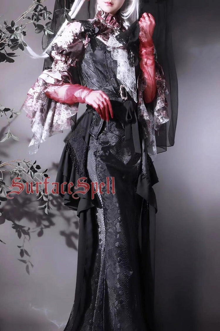 Black Faux Leather Snake Print Gothic Lolita Mermaid Skirt