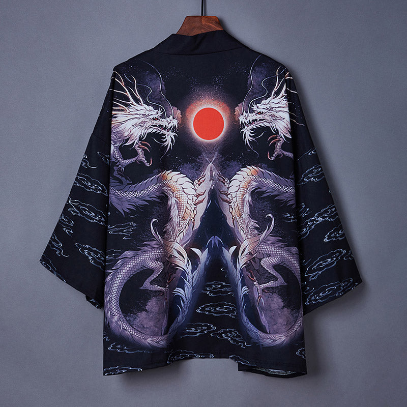 Charming Sakura Fox Print Kimono Outerwear