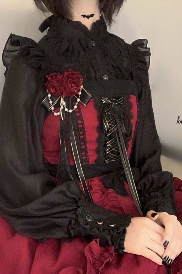 Crimson Seven Deadly Sins Wrath Double-Layer Ruffled Stitch Lace Gothic Lolita JSK