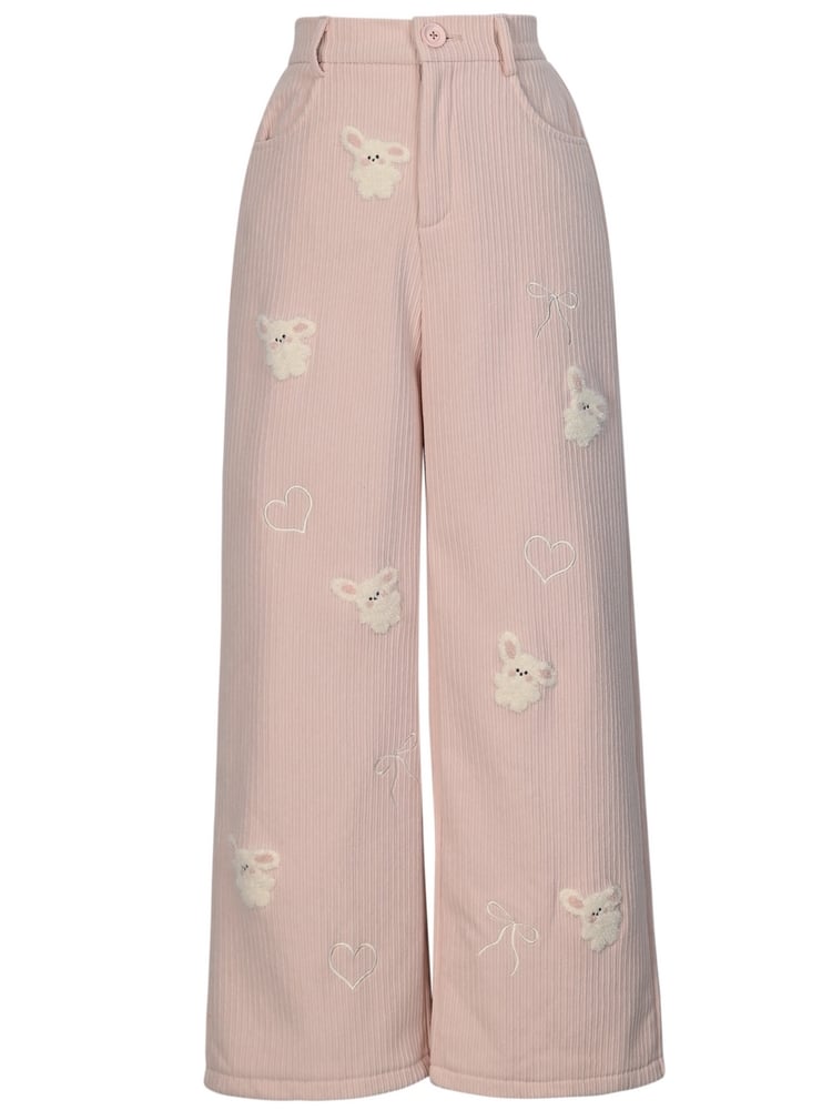 Pink Plush Bunnies Straight-leg Cut Pants