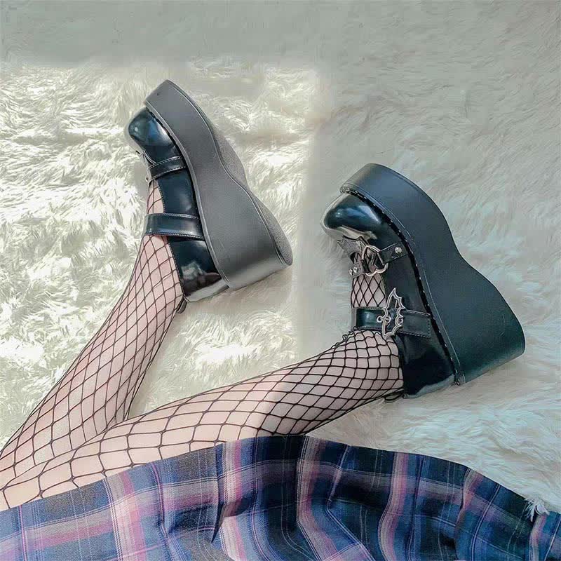 Punk Goth Bat Love Heart Buckle Platform Lolita Mary Janes Shoes MK19621