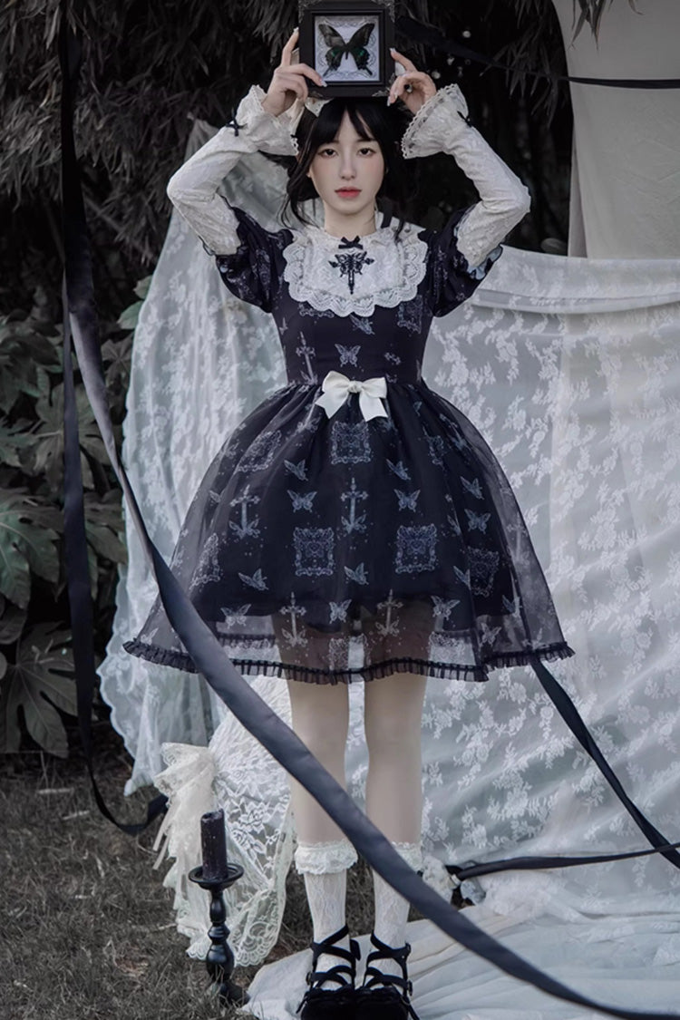 Black Butterfly Embroidered Gothic Lolita Gown
