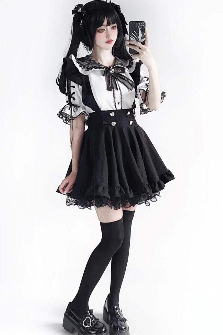 Black Lace Ruffle Jirai Kei Strap Dress - Japanese Street Style