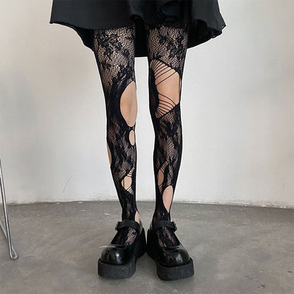 Hollow Out Rose Pattern Mesh Stockings