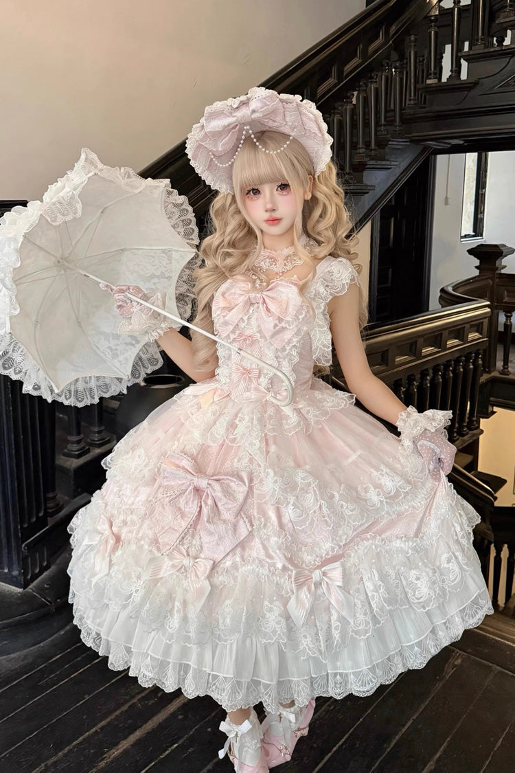 Ruffled Hanayome Bow Lace Sweet Princess Lolita Jsk Dress - Sakura Dream Romance