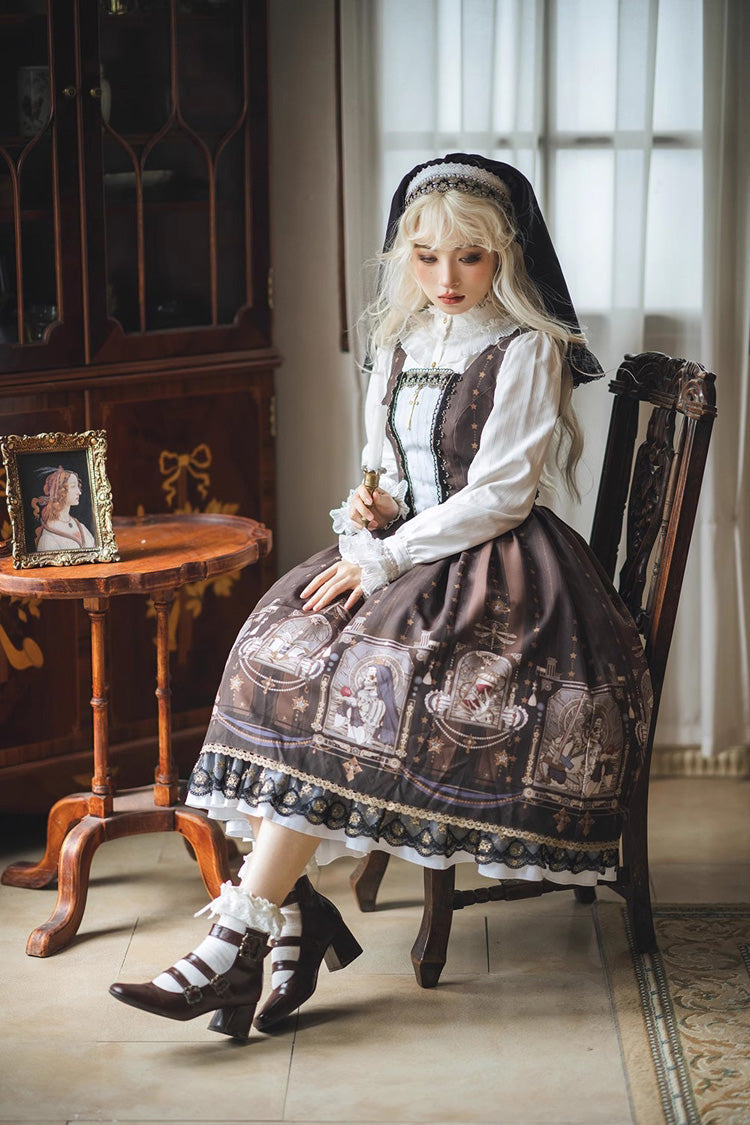 Printed Jumper Dress with Ruffles - Sweet Gothic Lolita