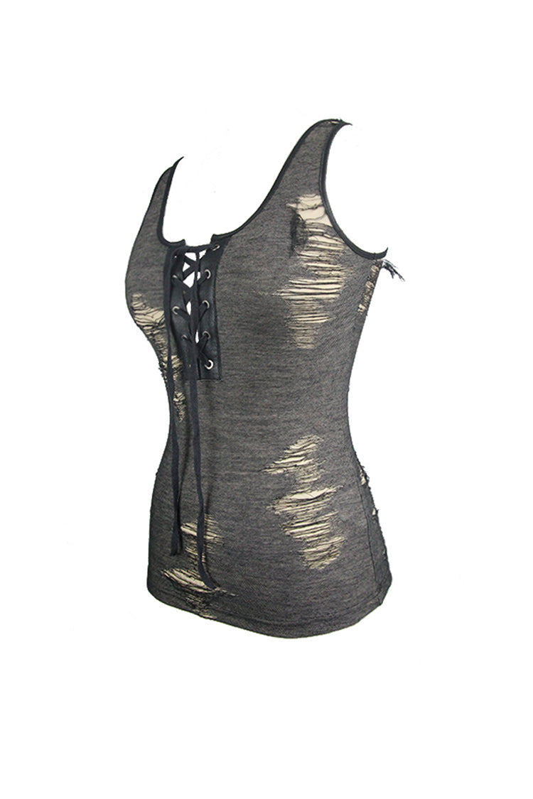 Noir/Apricot Lace-Up Sleeveless Punk Corset Vest