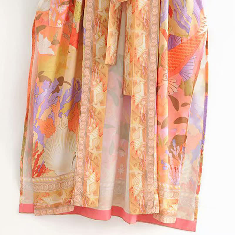 Floral Peacock Mermaid Print Robe Cardigan Outerwear