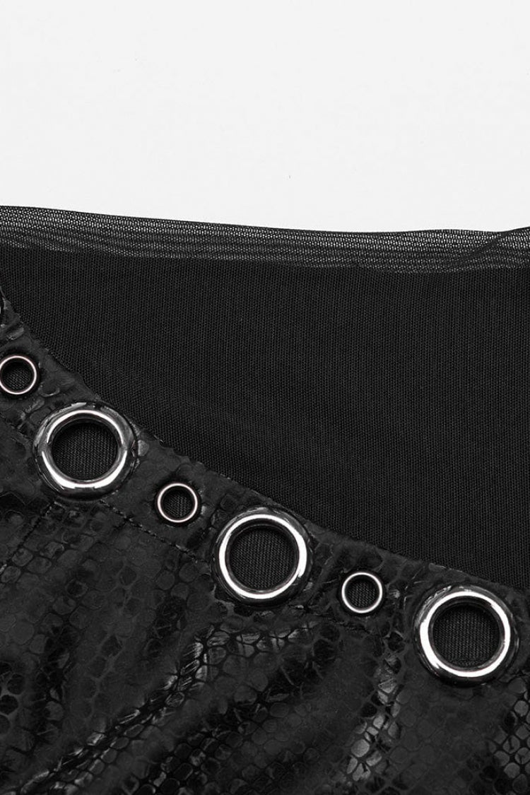 Snake Print Metal Ring Hollow Steampunk Vest - Black Victorian Punk