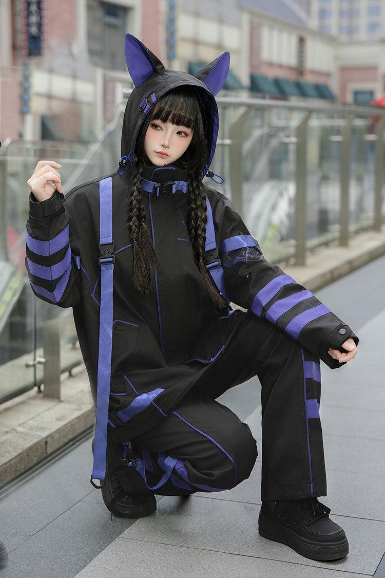 Long-Sleeve Cat Ears Hooded Jirai Kei Handsome Coat