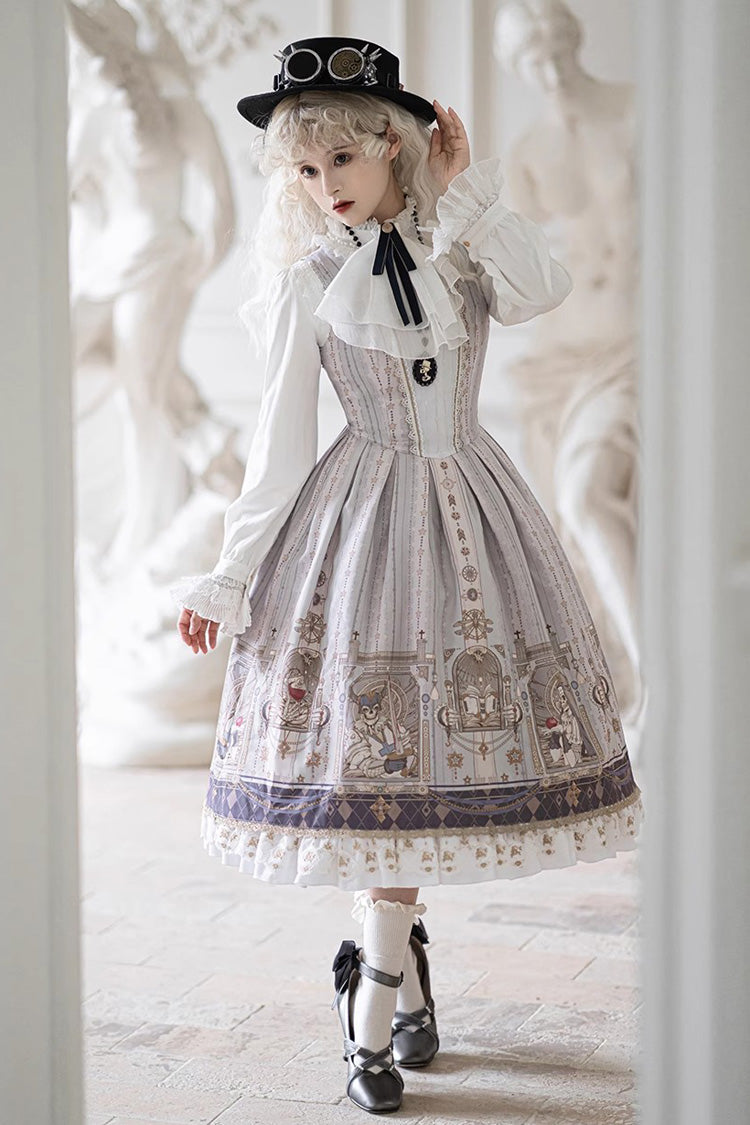 Printed Jumper Dress with Ruffles - Sweet Gothic Lolita