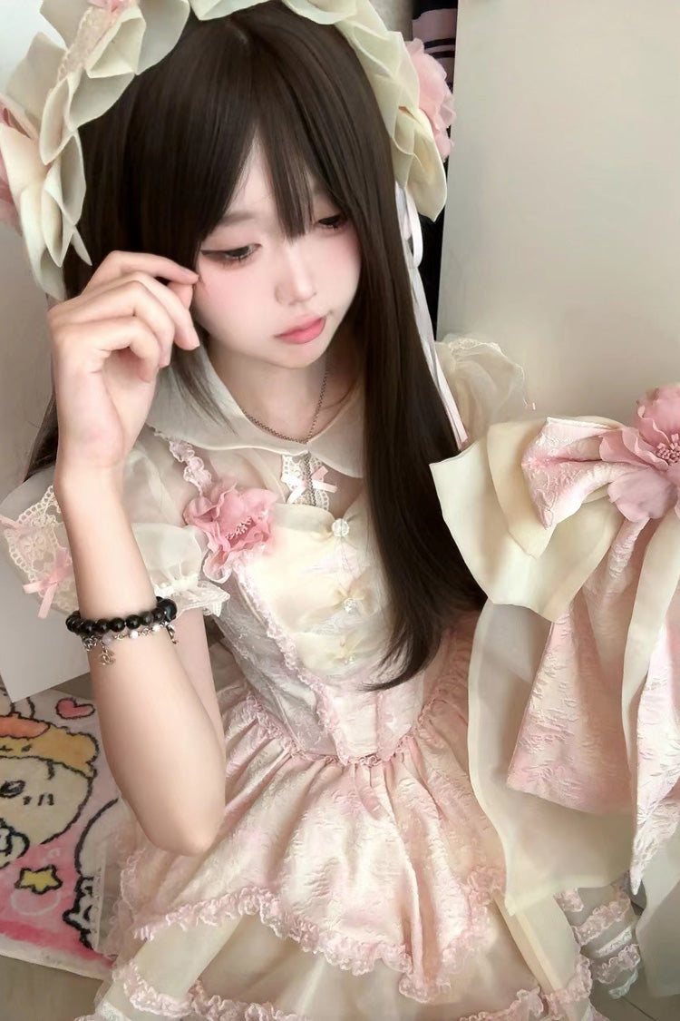 Pink Jasmine Ruffled Bowknot Lace Sweet Elegant Princess Lolita Dress