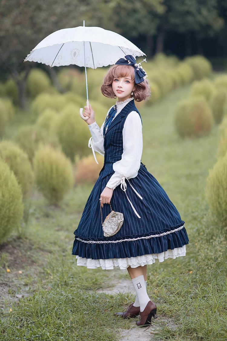 Striped Print Ruffled Elegant College Sweet Skirt - 3 Tones