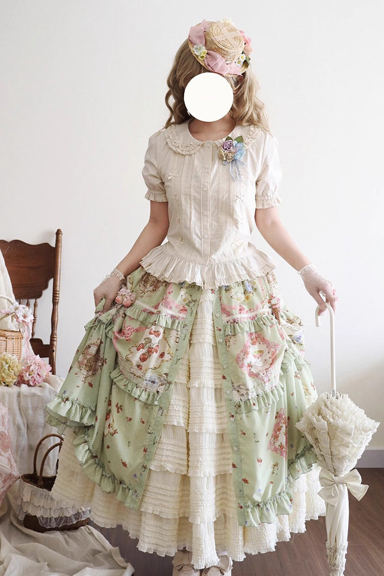 Green Cat Rose Tea Print Daily Sweet Lolita Skirt