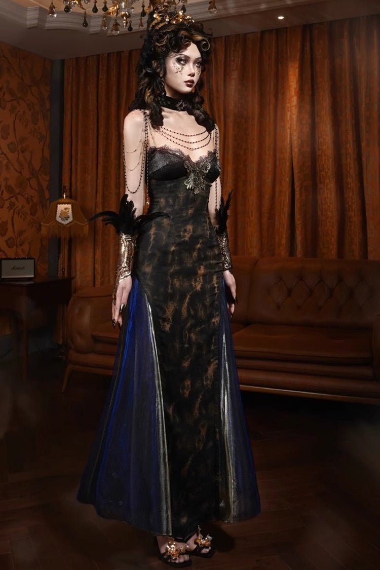 Gothic Gilded V-Collar Sleeveless Ruffle Lace Slim Lolita JSK Dress