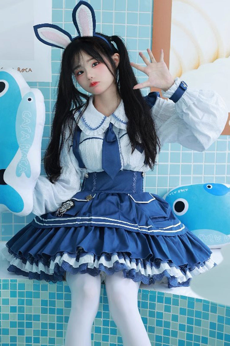 Officer Rabbit Sweet Lolita Multi-Layer Ruffle Strap Dress 4 Colors