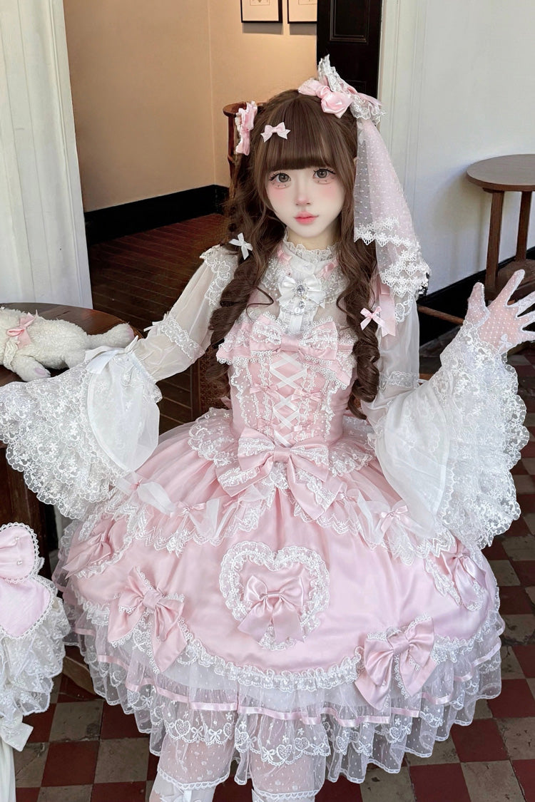 Blush Sleeveless Embroidered Lace-Up Bow Lolita JSK - Sweetheart