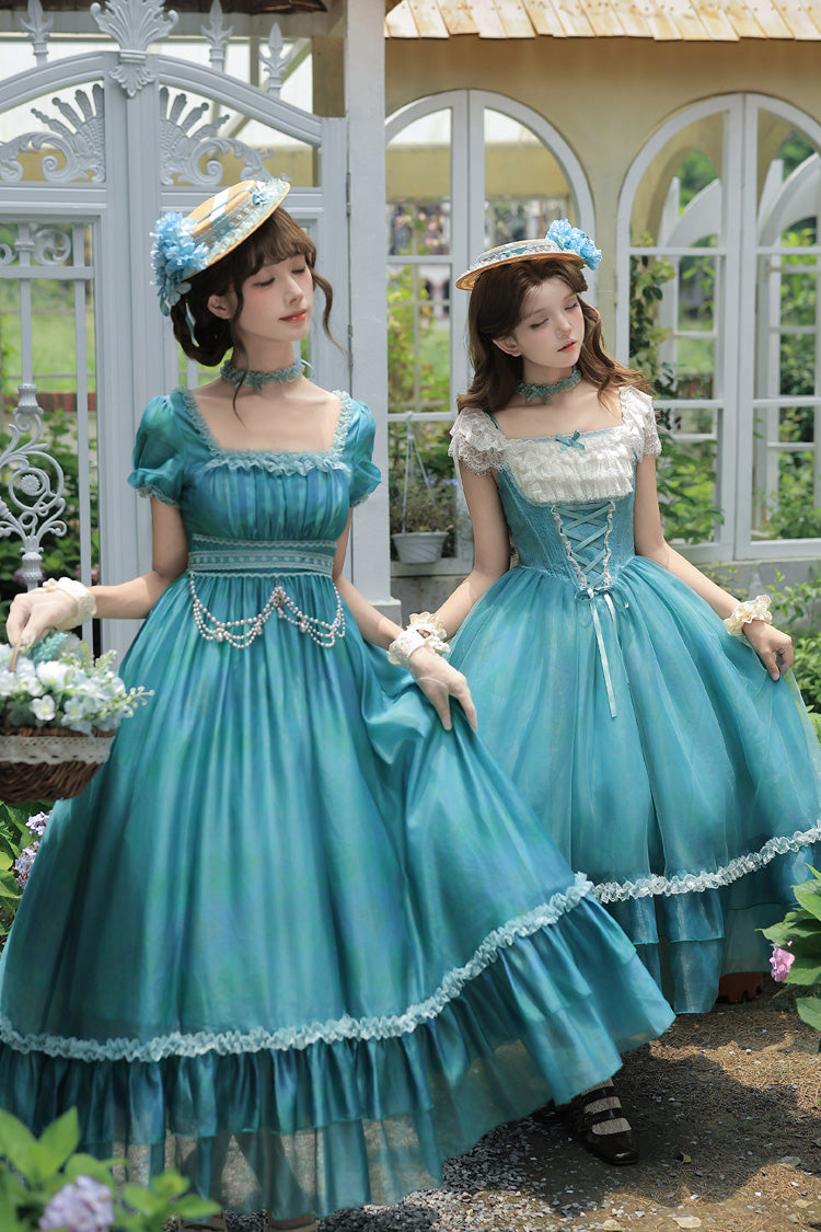 Water Lily Square Collar Ruffled Lace-Up Royal Lolita Dress