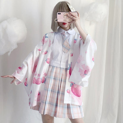 Strawberry Loose Cardigan Kimono Outerwear