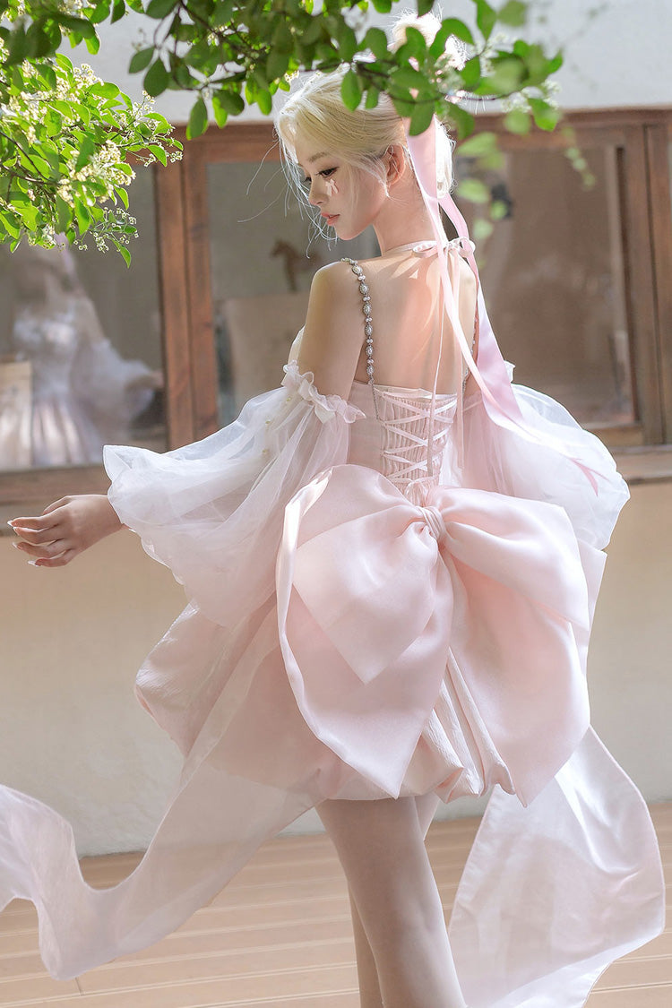 Blush Sleeveless Ruffle Bow Corset Sweet Tulip Jumper Set - The Runaway Princess