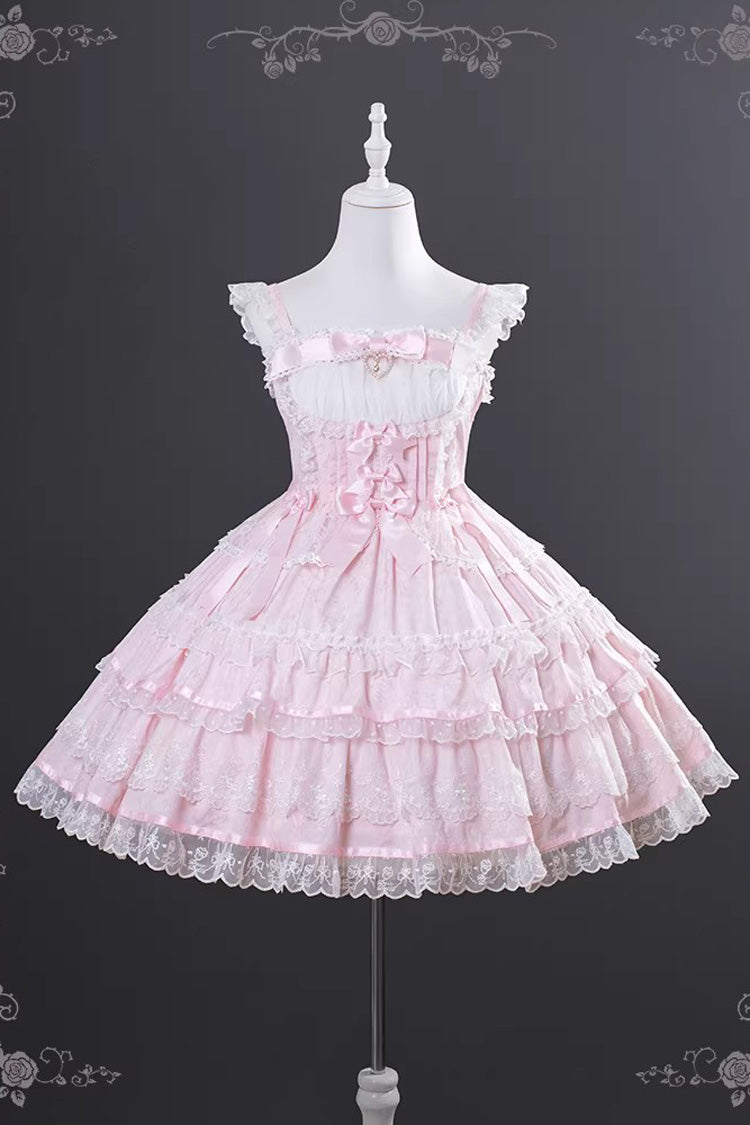 Pink Mist Sweet Dream Sleeveless Double-Layered Ruffled Bow Sweet Jsk Dress