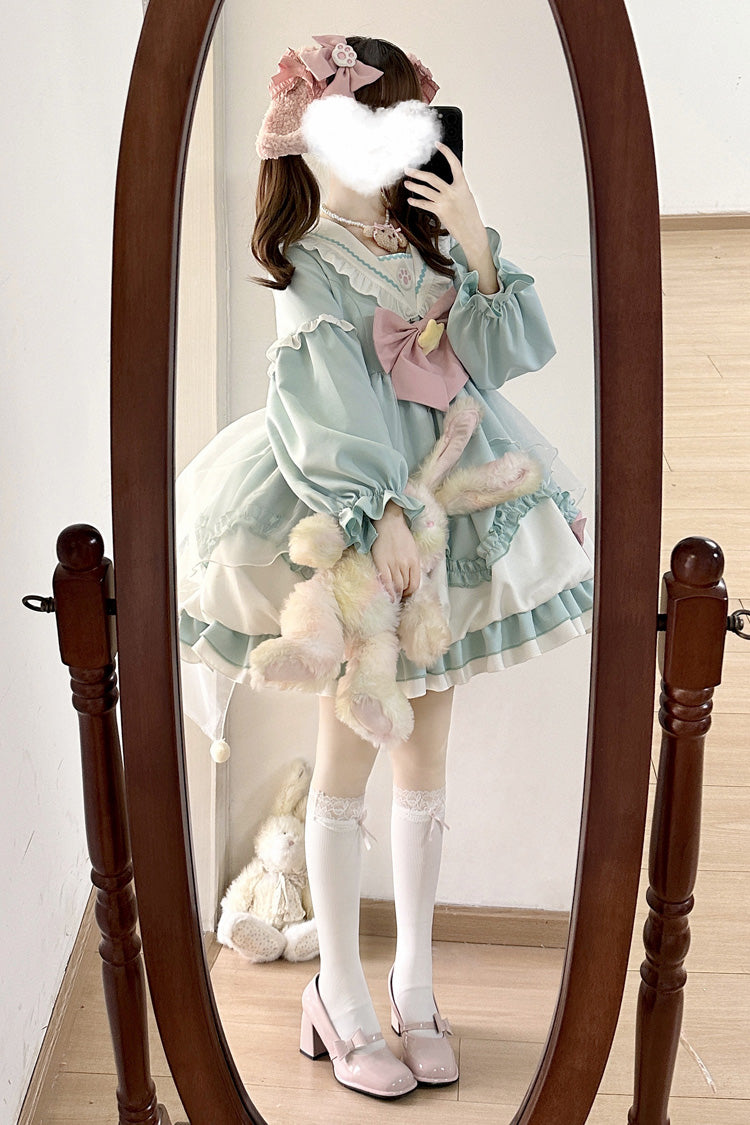 Pray Star Long Sleeve Double Ruffled Bowknot Lace Sweet Lolita Dress