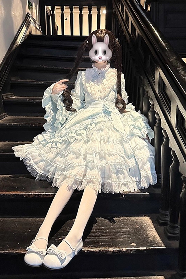 Soloist Doll Long Hime Sleeve Layered Print Ruffle Asymmetric Sweet Lolita Dress