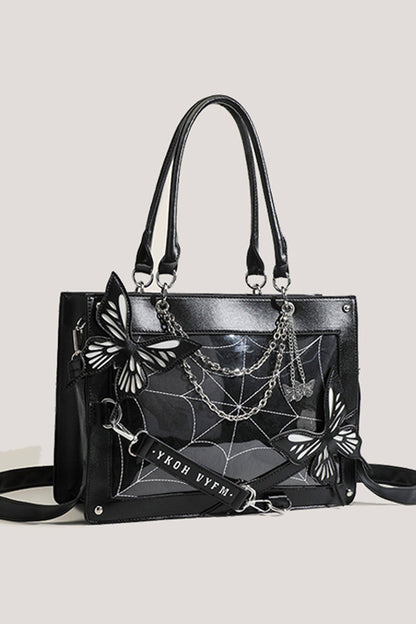 Black Spider Web Butterfly Tote Bag