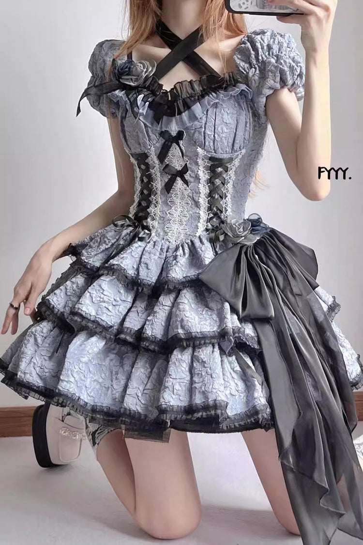 Black Blue Medea Kiss Short-Sleeved Gothic OP