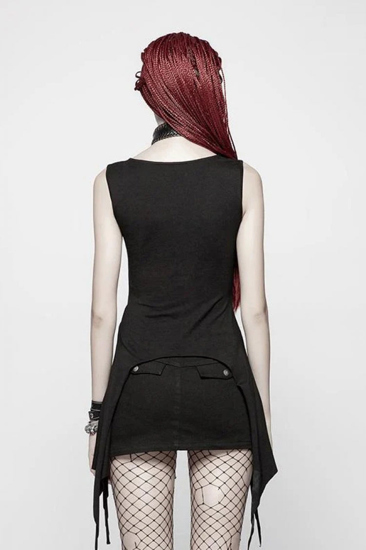 Irregular Hem Punk Vest with Metal Buckle Detail