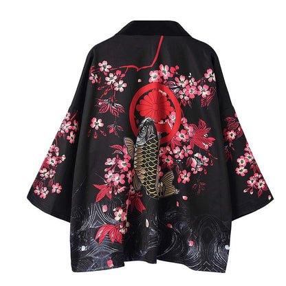 Black Fish Floral Kimono Outerwear Sun Protective