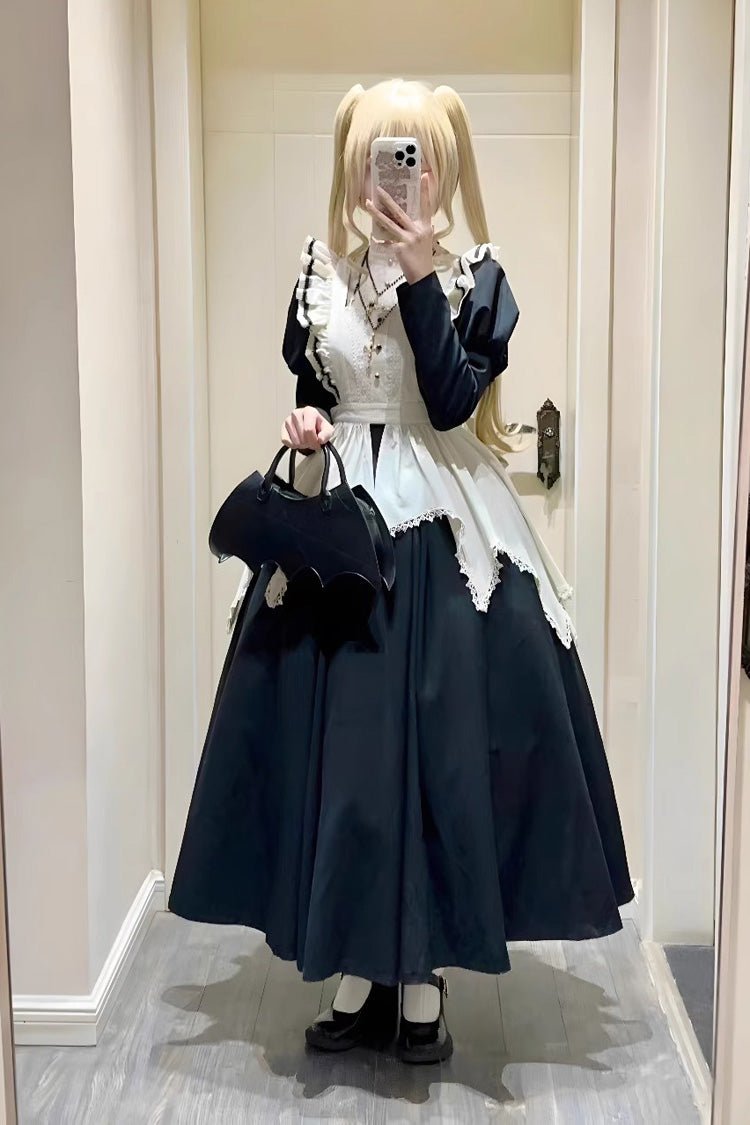 Monochrome Nun-Inspired Maid Gown with Voluminous Sleeves - Gothic Elegance
