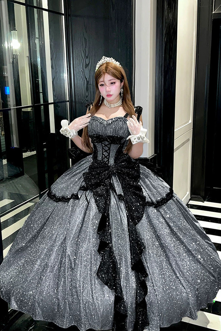 Ash Asymmetric Glitter JSK with Bow and Ruffles