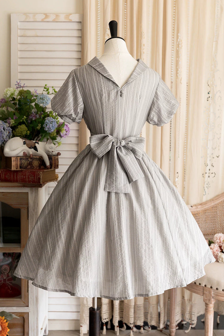 Ash High-Collar Lantern-Sleeve Vintage Lolita Gown