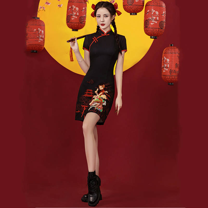 Gorgeous Girl Short Sleeve Buckle Cheongsam Dress