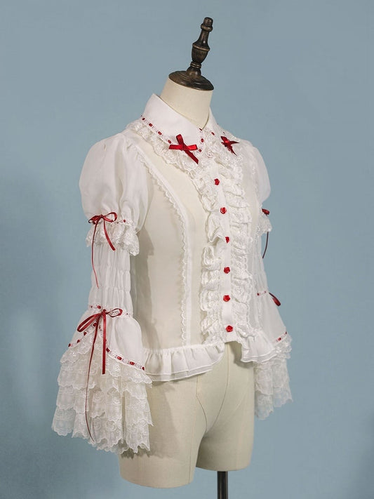 Sleeves White Blouse Short Puff