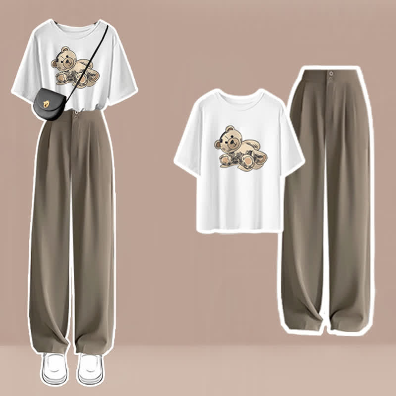 Cartoon Print T-Shirt High Waist Wide Leg Pants