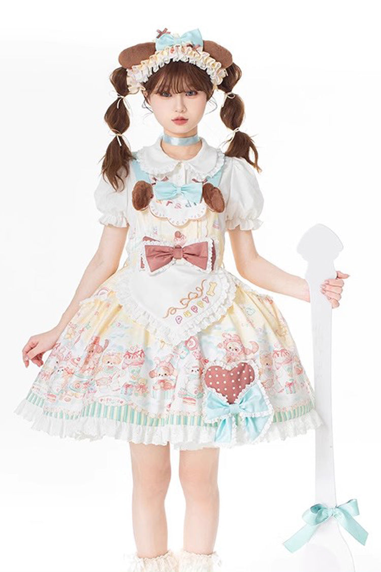 Sweet Pet Paradise Printed Ruffled Bow Vintage Strap Dress