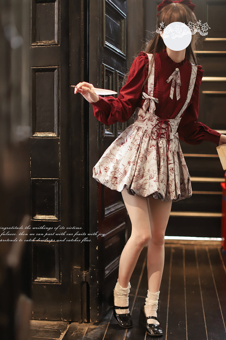 Ash Printed Sweet Lolita Skirt with Lace-Up Bow
