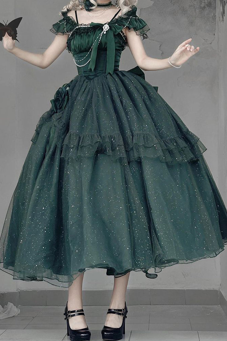 Green Off-Shoulder Sweet Elegant Princess Lolita Dress with Bow