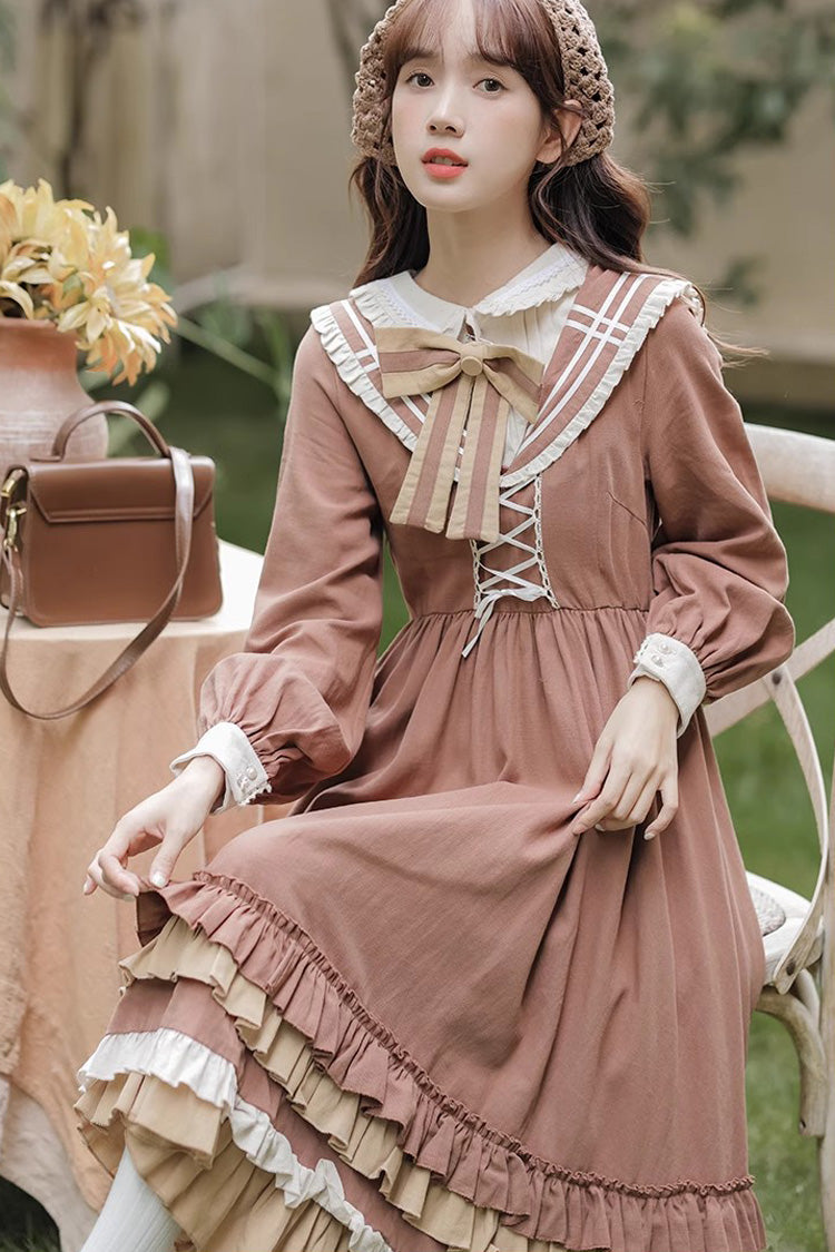 Brown Layered Dress with Ruffles - Sweet Lolita