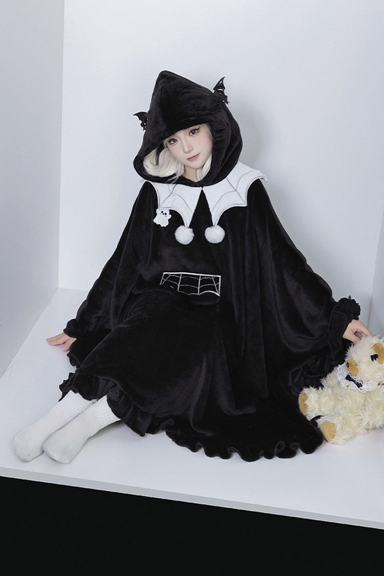 Sweet Lolita Hooded Coat Cloak with Ruffled Bat Design