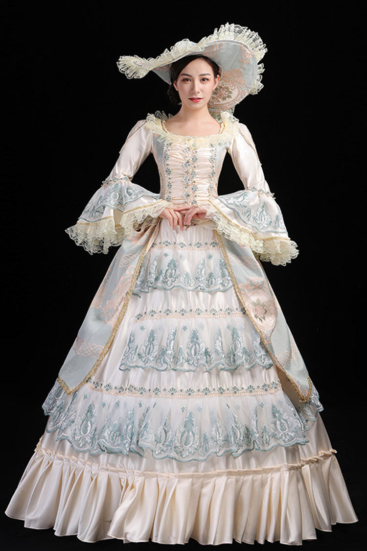 Trumpet Sleeve High-Waist Multi-Layer Hollow Embroidery Victorian Prom Dress