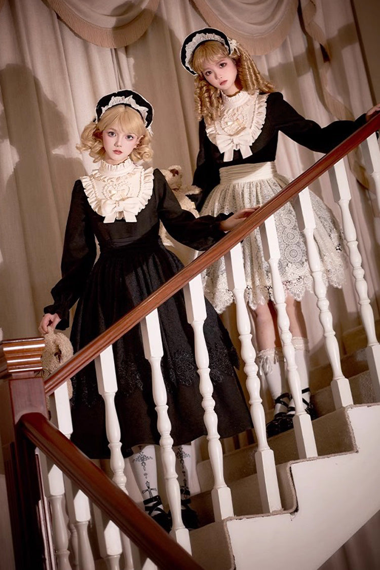 Noir Long Sleeve Bow Lace Sweet Vintage Dress - Twilight Choir