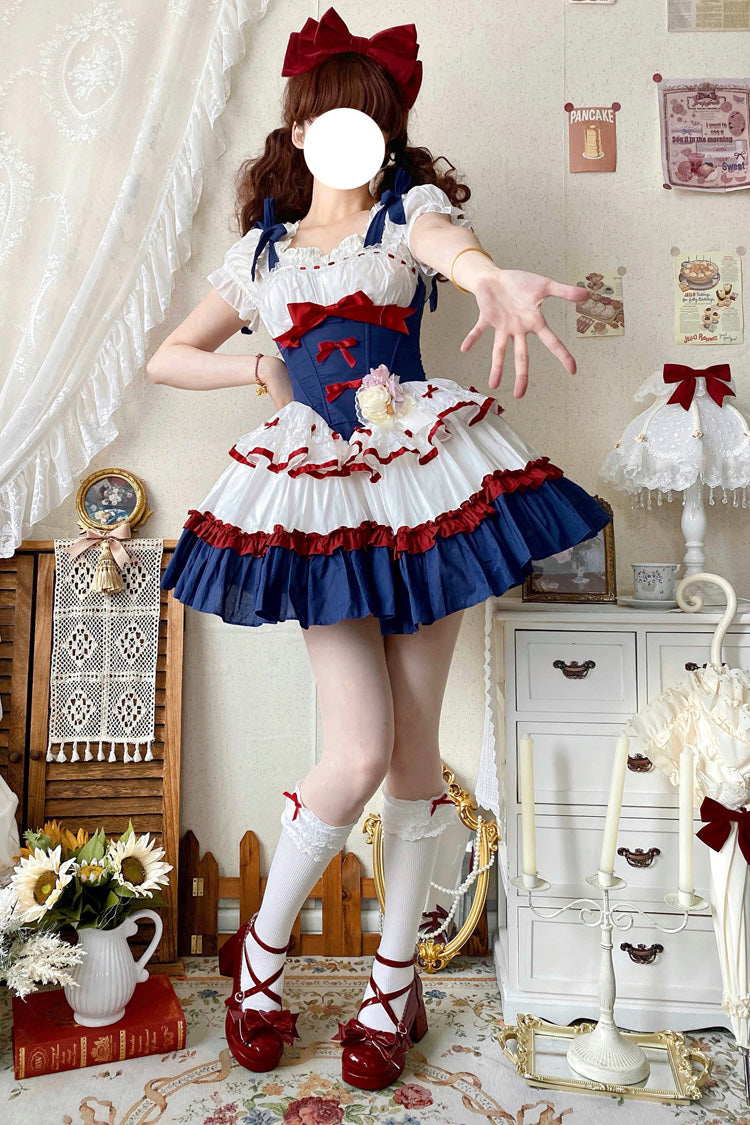 Red White Blue Fairy Tale Overture Triple-Layered Ruffle Bow Fishbone Ballet Dress