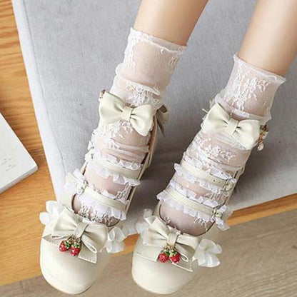 Kawaii Lace Bow Lolita Kitten Heel Mary Janes Shoes